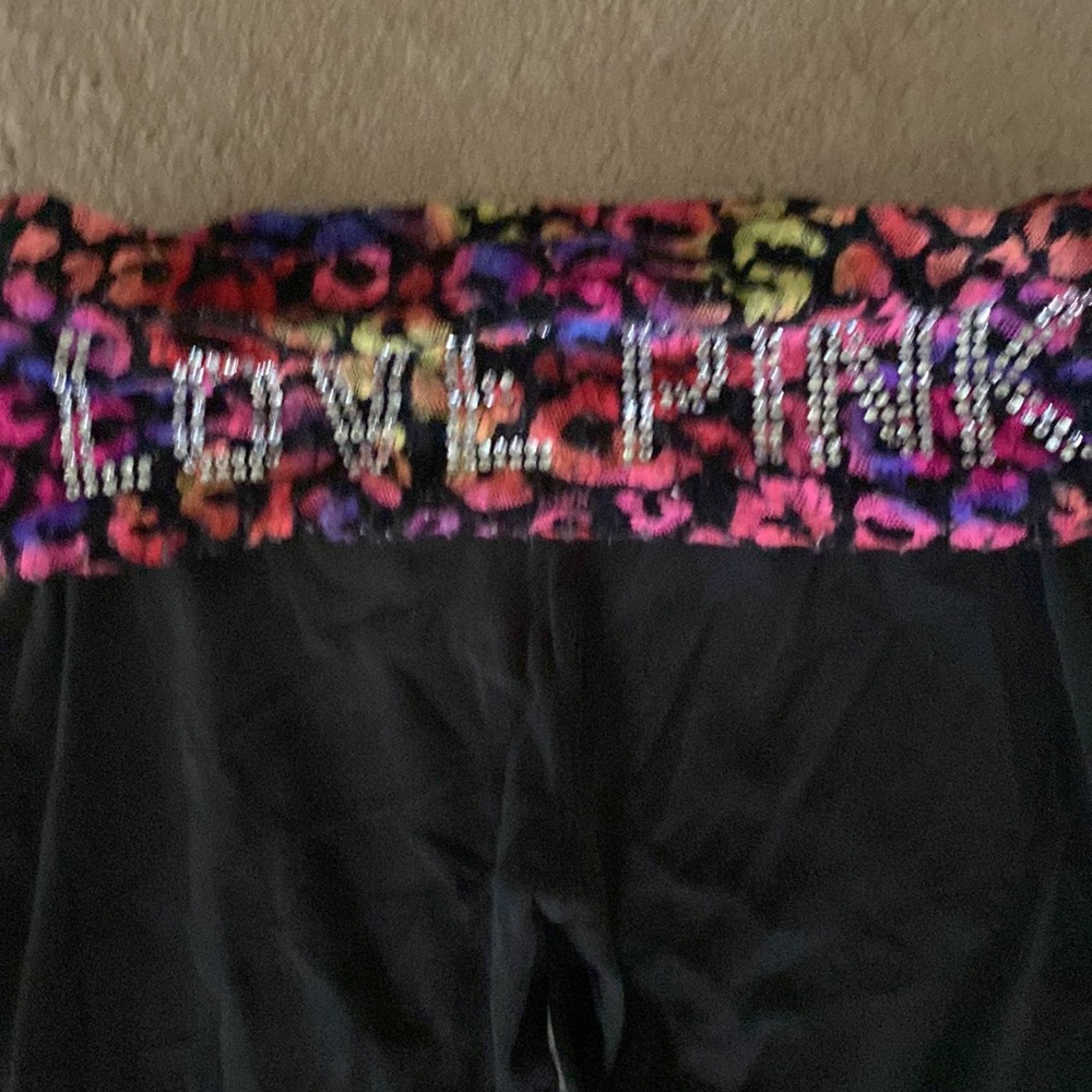 VS Pink Yoga pants colorful print on band size so also has bling on rear band